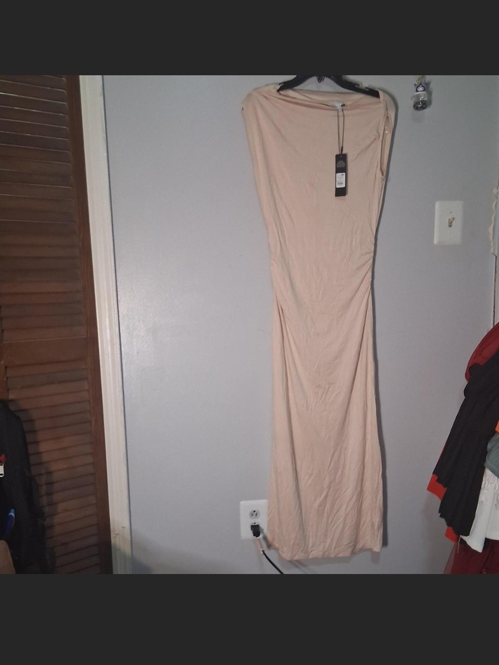 Fashion Nova Strapless Maxi Dress in Beige